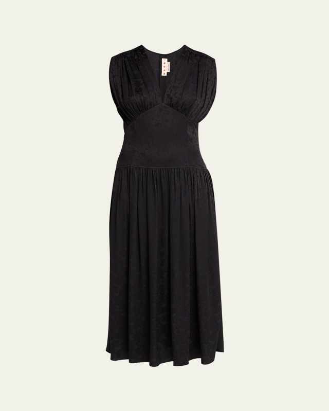 Jacquard Drop Waist Gathered Midi Dress